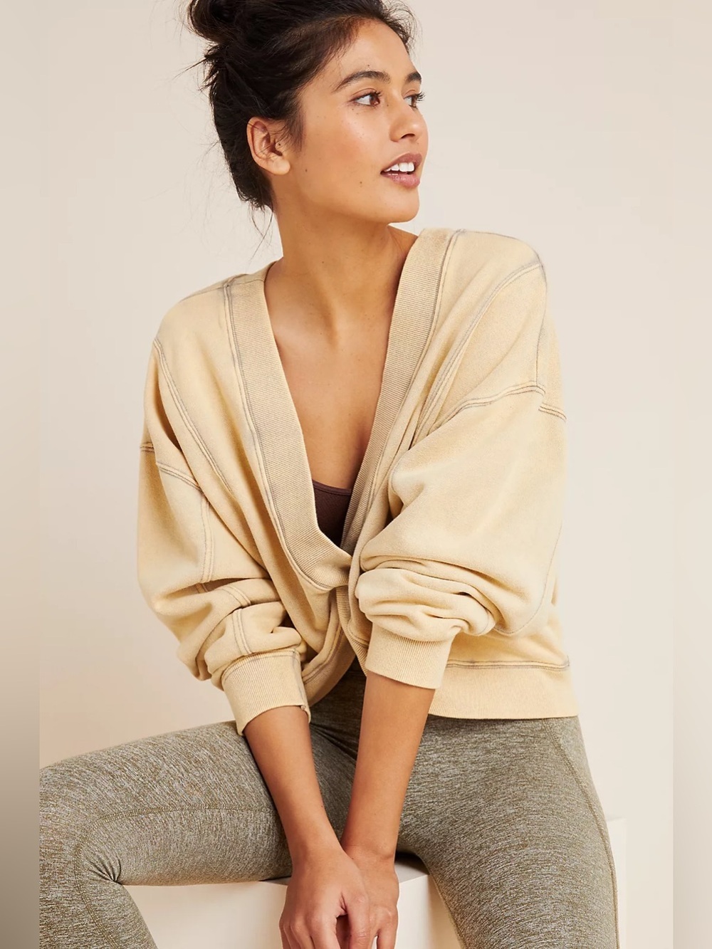 Free People Movement Boho V-Neck Twist Front Reversible Sweatshirt